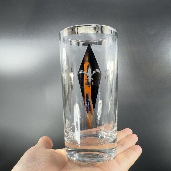 Dorothy Thorpe Silver Harlequin Diamond Fleur de Lis Glasses Highball Barware 4 - Picture 11 of 16